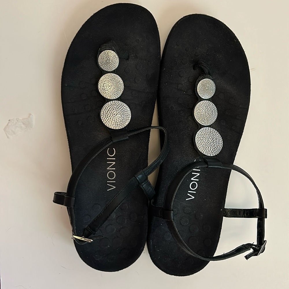 Vionic Lizbeth Black T Strap Orthopedic Sandals Sz 9
